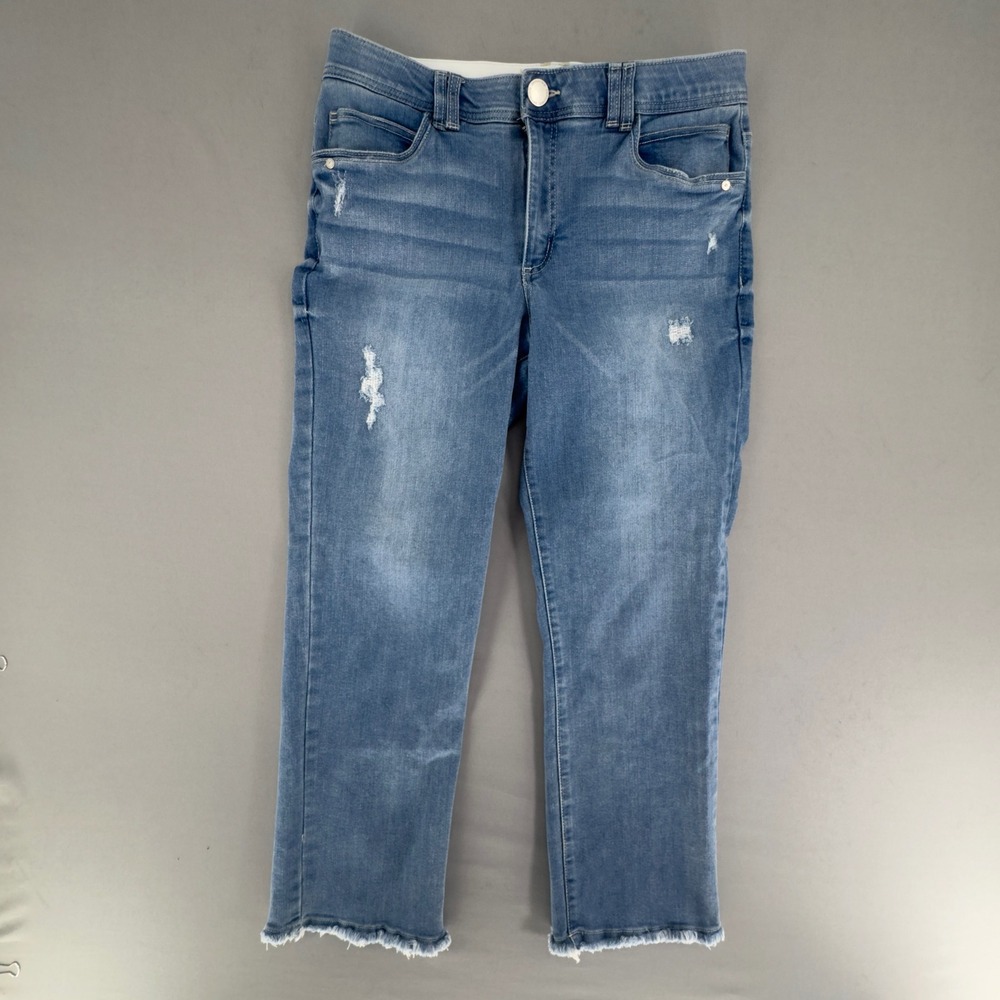 Democracy Ab Technology Distressed Frayed Hem Straight Leg Jeans Blue Size 12